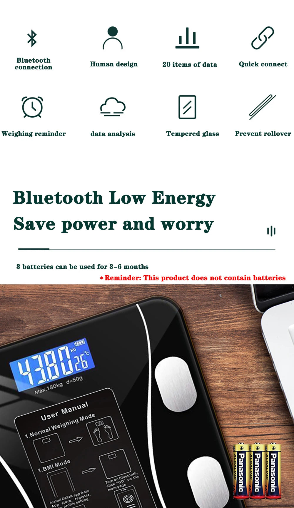 Bilancia Smart con Analisi Corporea — Bluetooth, App e 13 Parametri di Salute