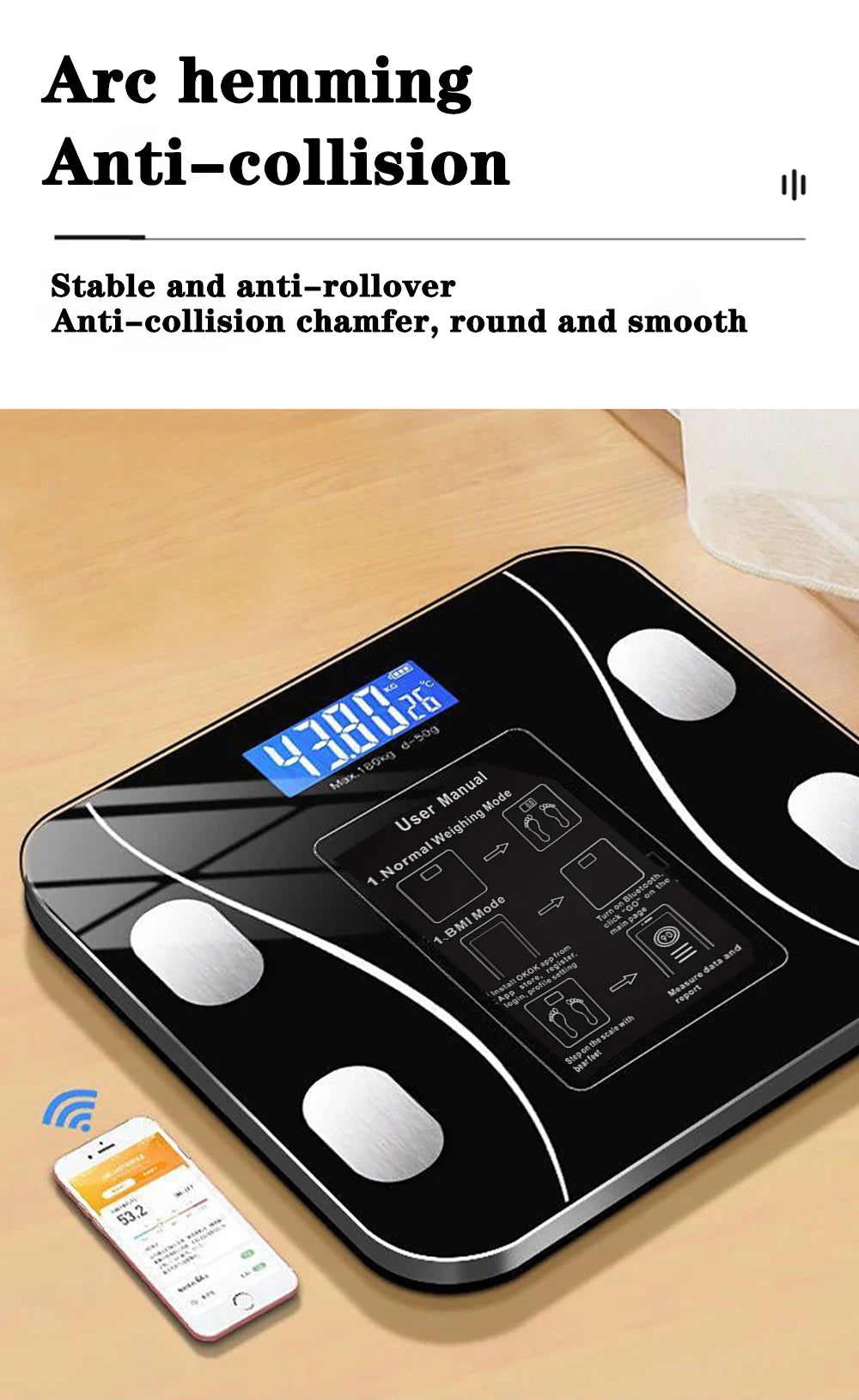 Bilancia Smart con Analisi Corporea — Bluetooth, App e 13 Parametri di Salute