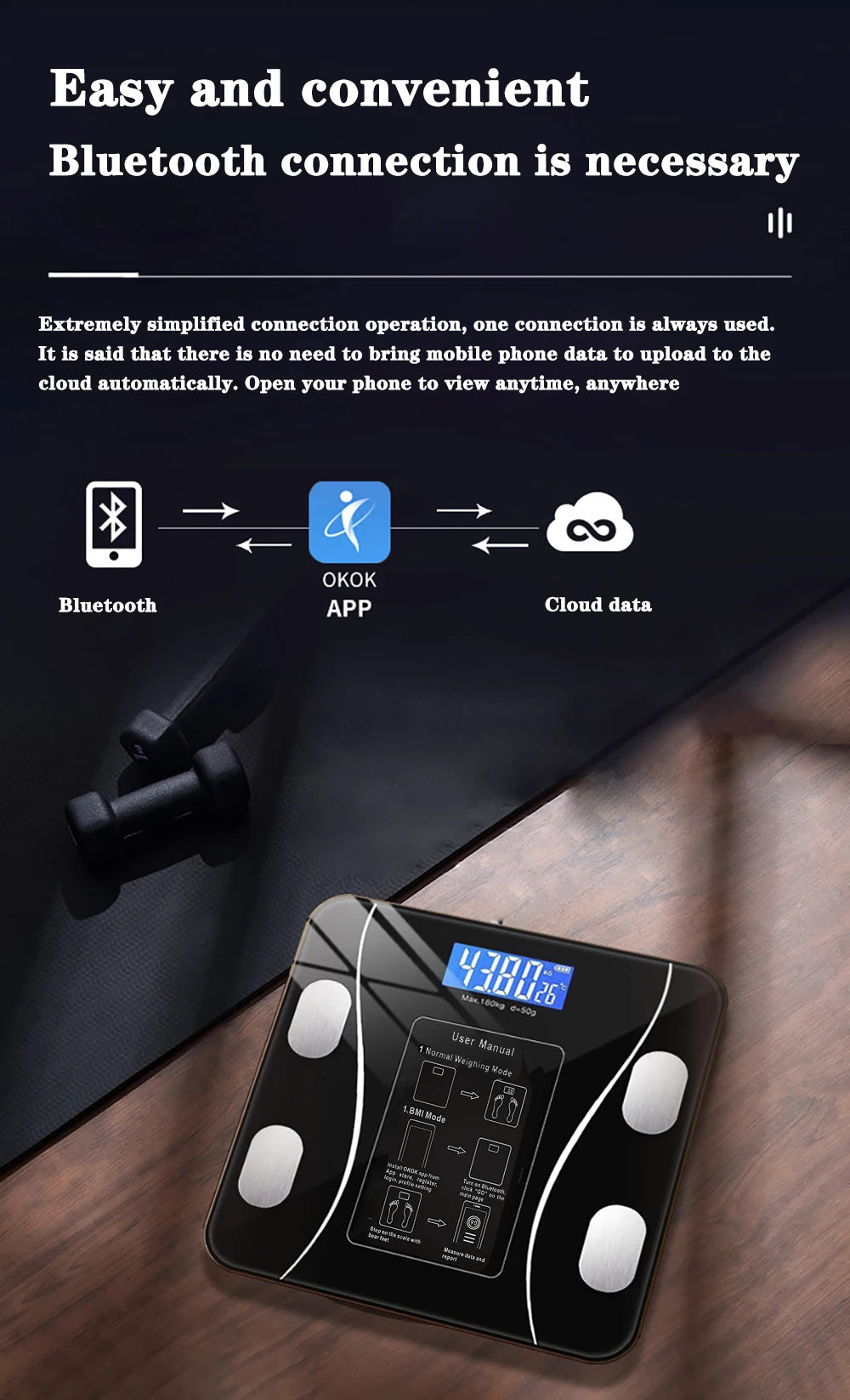 Bilancia Smart con Analisi Corporea — Bluetooth, App e 13 Parametri di Salute