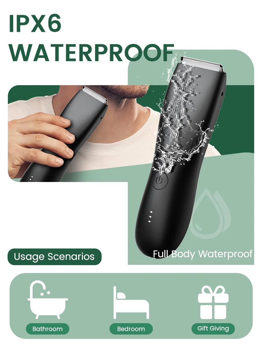 Rasoio Elettrico Corpo & Inguine da Uomo – Trimmer Impermeabile Dual Head con Luce LED e Lame a Lamina