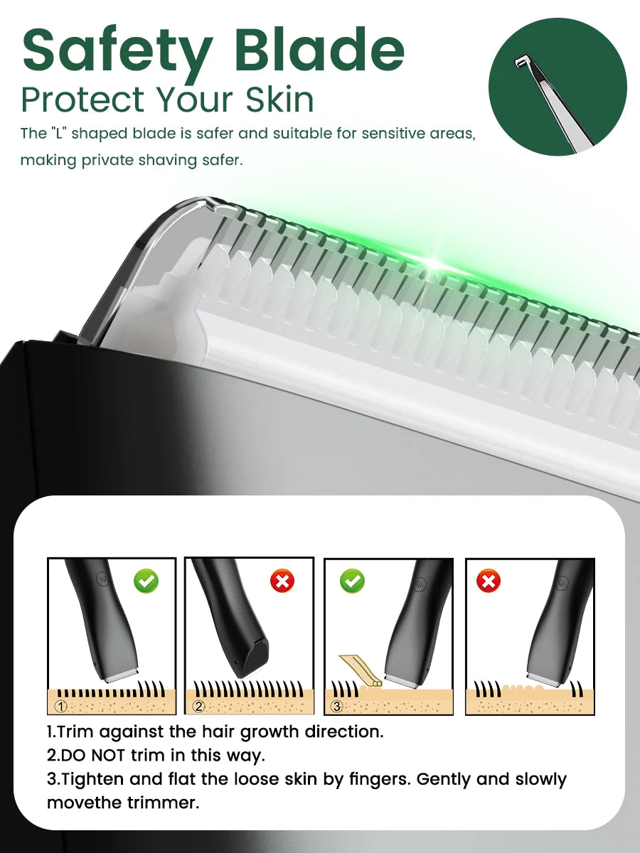 Rasoio Elettrico Corpo & Inguine da Uomo – Trimmer Impermeabile Dual Head con Luce LED e Lame a Lamina