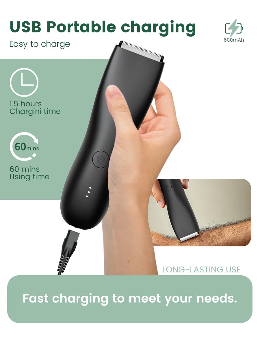 Rasoio Elettrico Corpo & Inguine da Uomo – Trimmer Impermeabile Dual Head con Luce LED e Lame a Lamina