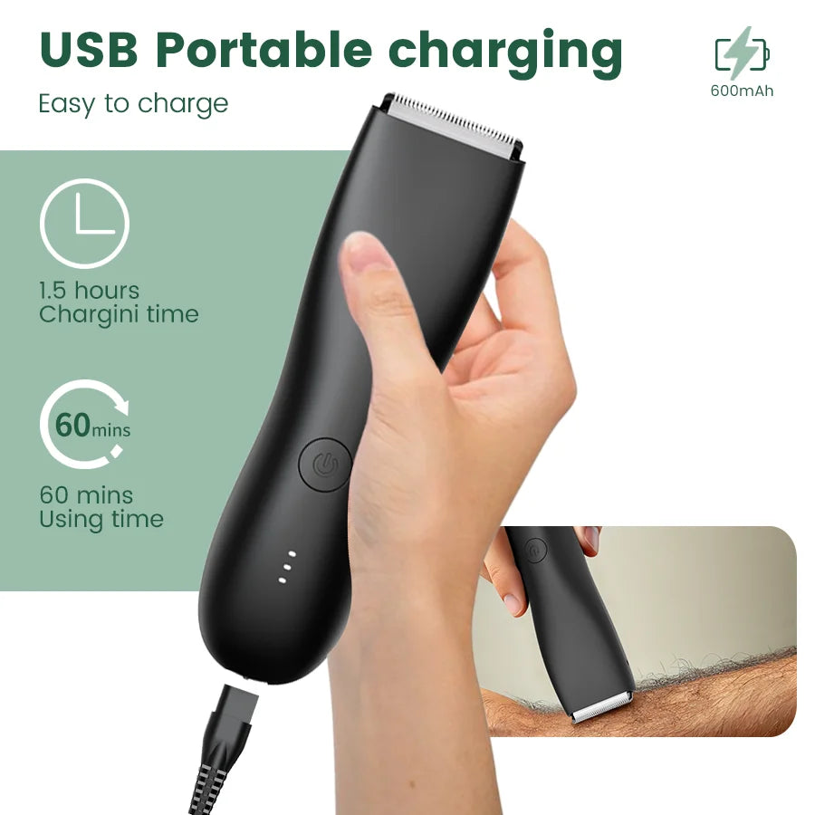 Rasoio Elettrico Corpo & Inguine da Uomo – Trimmer Impermeabile Dual Head con Luce LED e Lame a Lamina