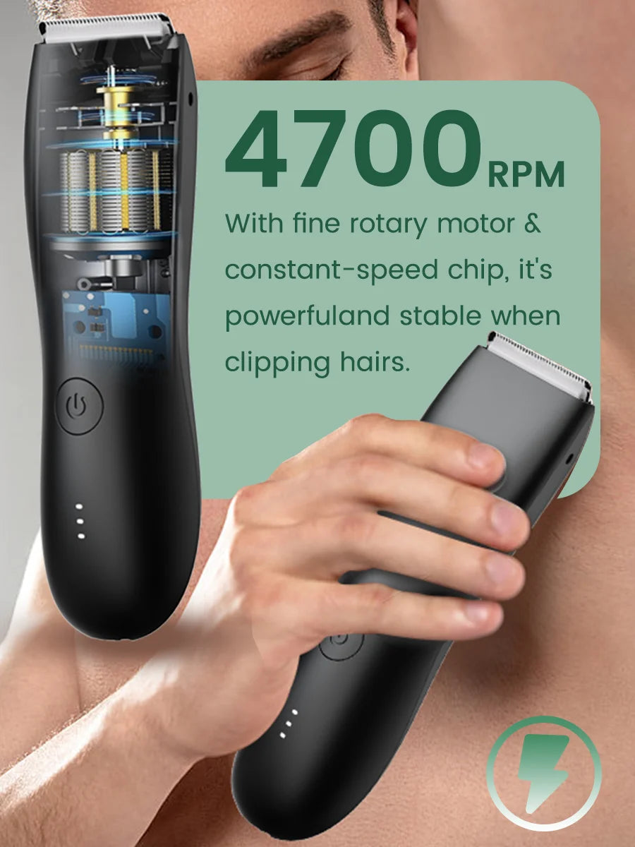 Rasoio Elettrico Corpo & Inguine da Uomo – Trimmer Impermeabile Dual Head con Luce LED e Lame a Lamina