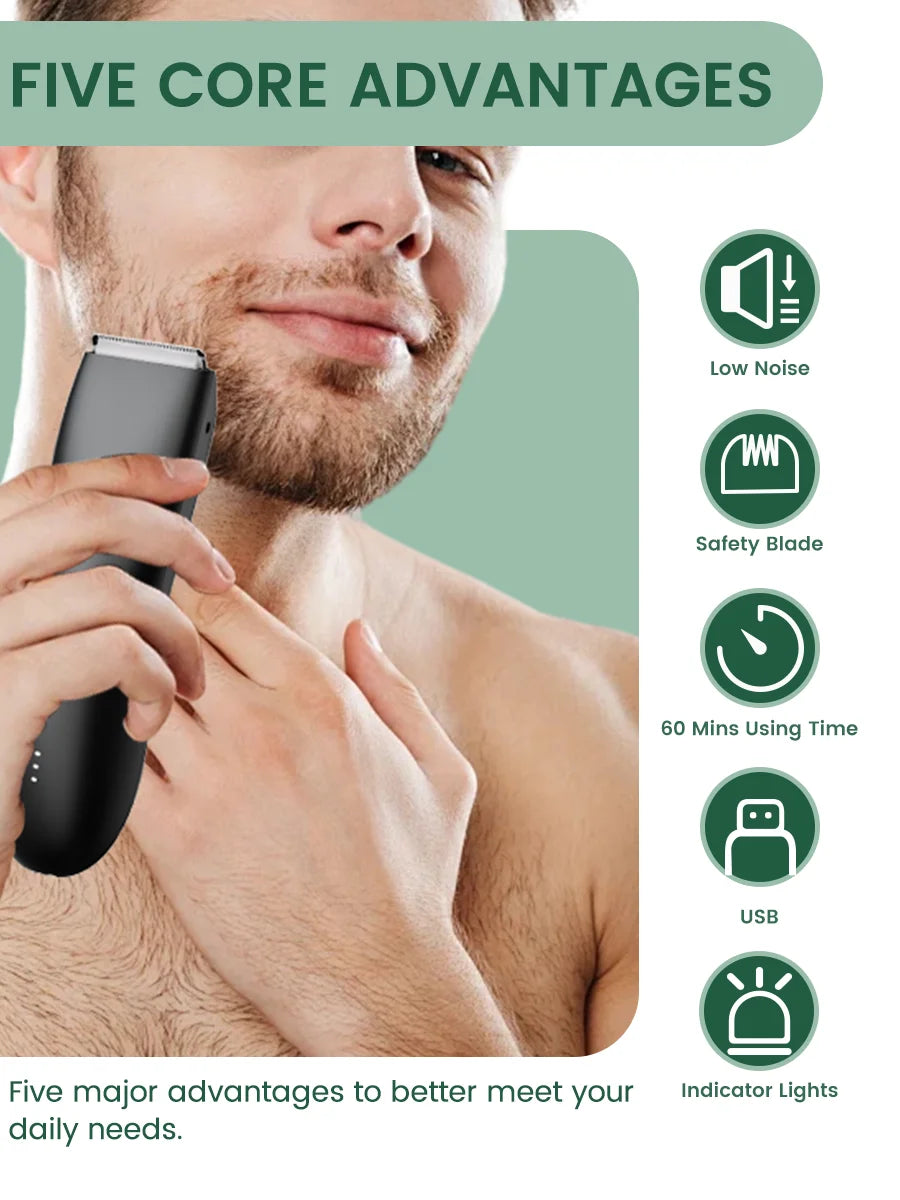 Rasoio Elettrico Corpo & Inguine da Uomo – Trimmer Impermeabile Dual Head con Luce LED e Lame a Lamina