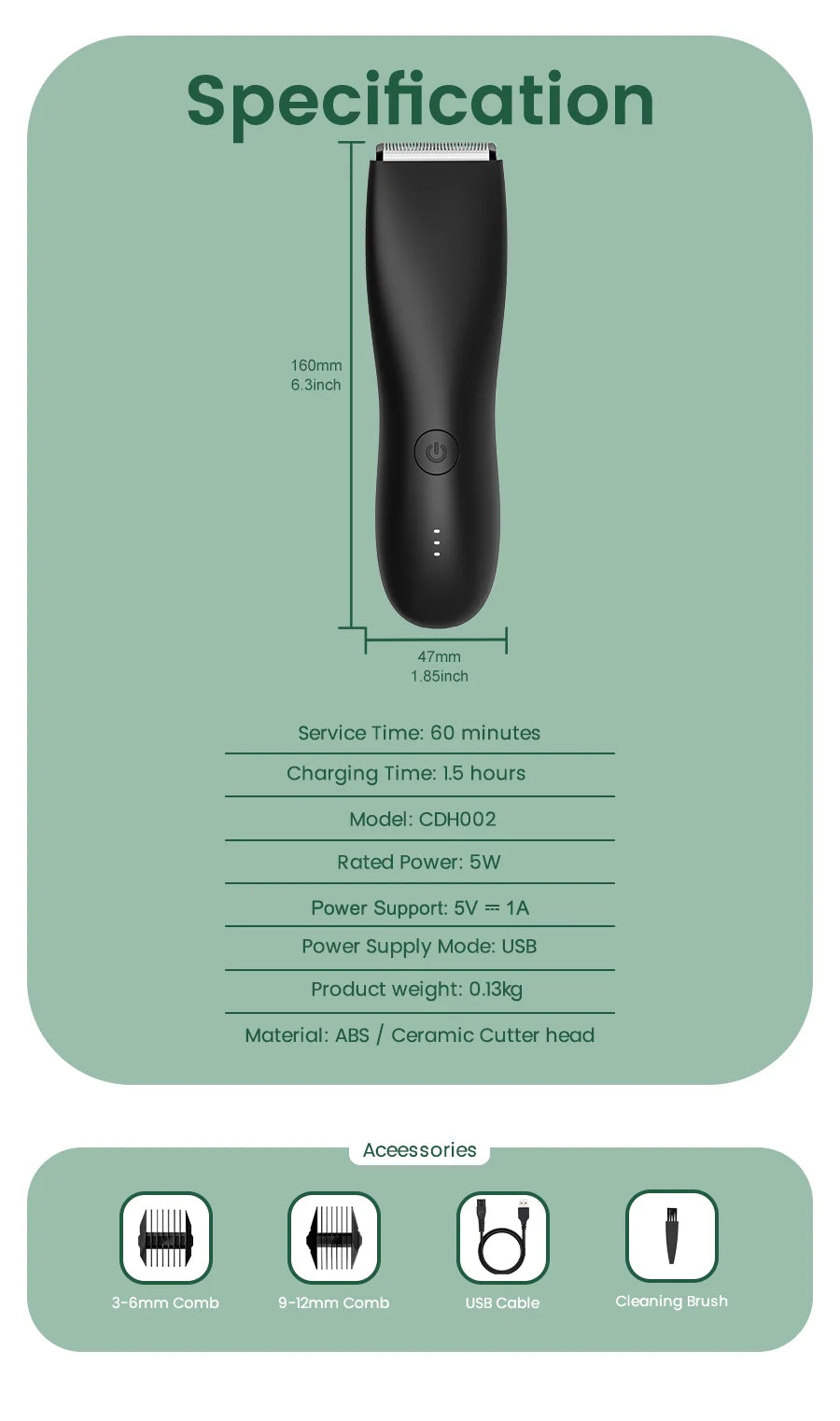 Rasoio Elettrico Corpo & Inguine da Uomo – Trimmer Impermeabile Dual Head con Luce LED e Lame a Lamina