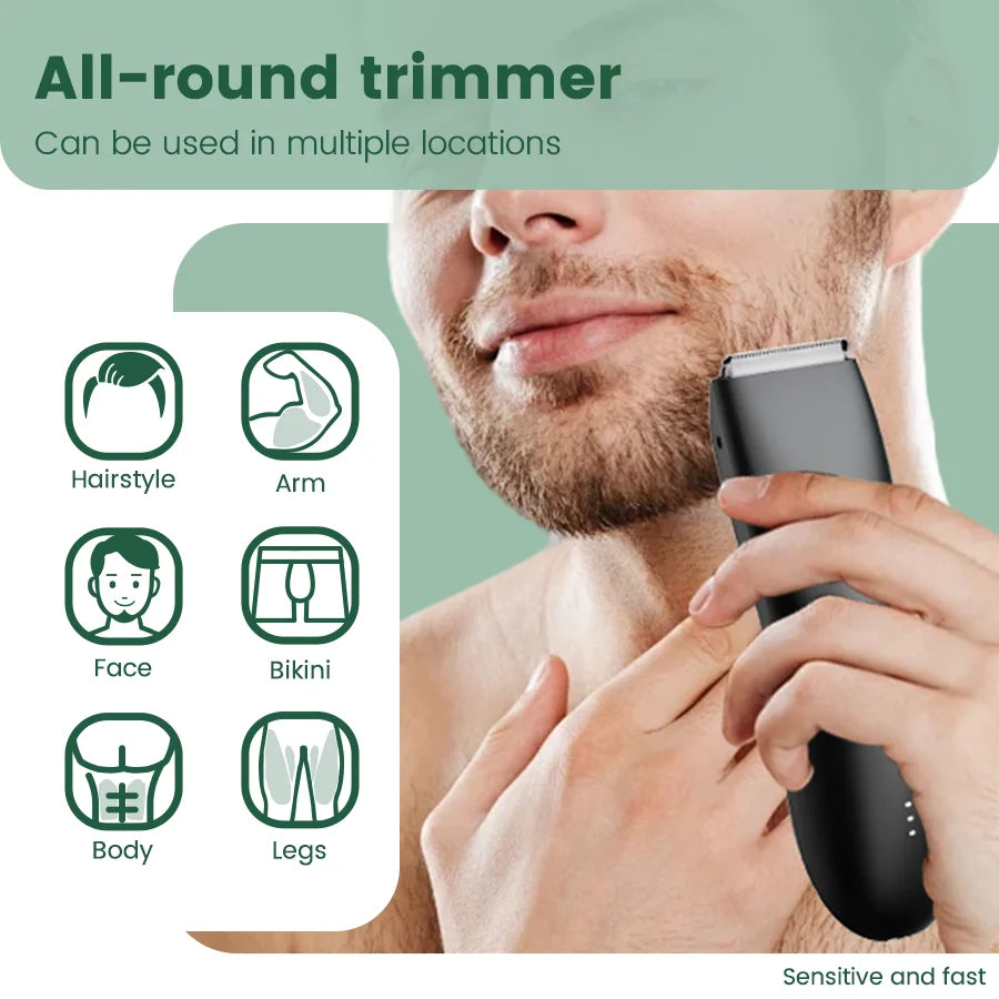 Rasoio Elettrico Corpo & Inguine da Uomo – Trimmer Impermeabile Dual Head con Luce LED e Lame a Lamina