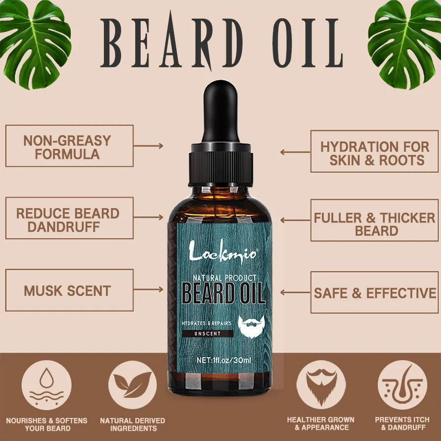 Kit Completo per la Cura della Barba 5 in 1 – Olio e Balsamo Modellante