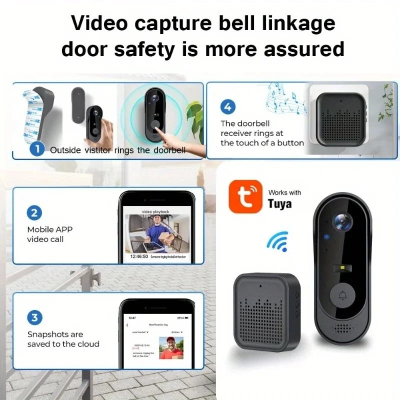 Videocitofono Smart WiFi Tuya – Telecamera HD 1080P, Visione Notturna, Impermeabile